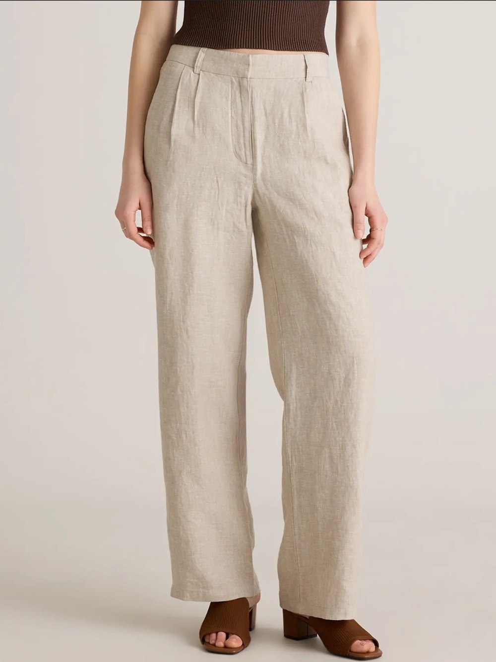 Quince 100% European Linen Pleated Trouser Capsule Flax Beige Pants - Size 10